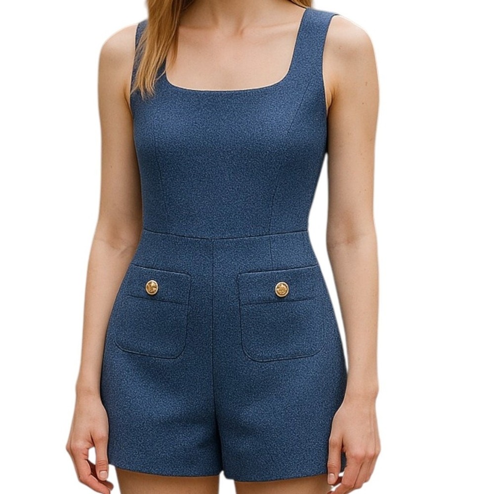 ELLE Grey Plaid Tweed Jumper Romper Women sz Small NWOT Preppy Academia - Picture 5 of 12